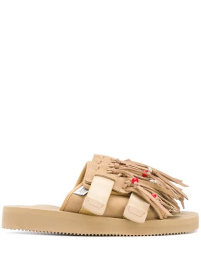 Shop Suicoke Fringed Suede Slippers In Neutrals