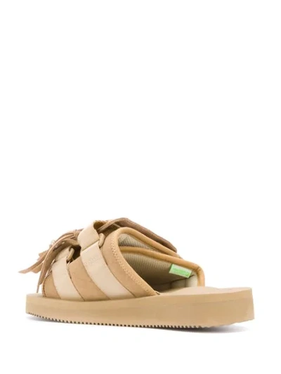 Shop Suicoke Fringed Suede Slippers In Neutrals