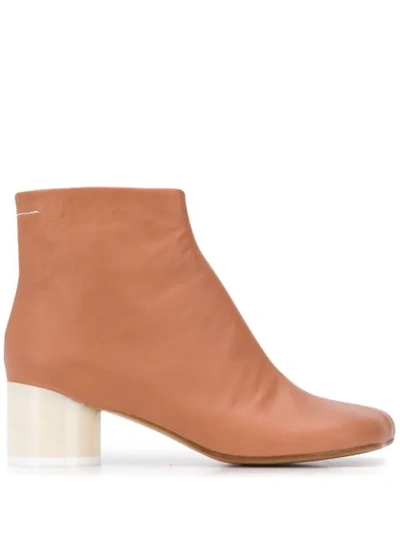 Shop Mm6 Maison Margiela Block Heel Ankle Boots In Neutrals