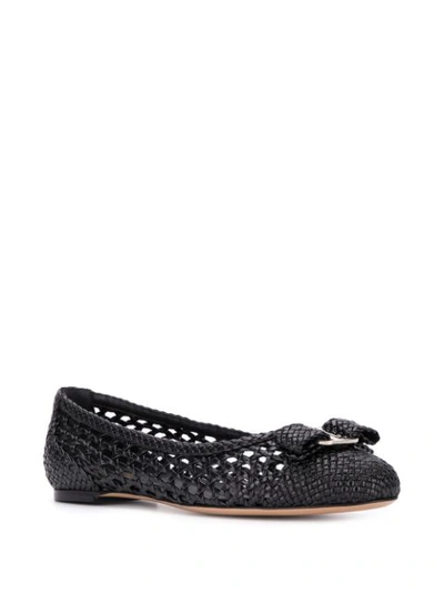 Shop Ferragamo Woven Ballerina Shoes In Black