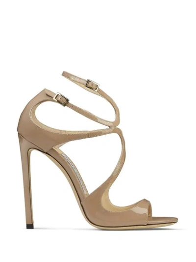 Shop Jimmy Choo Lance Strappy Patent Leather Sandals In Neutrals