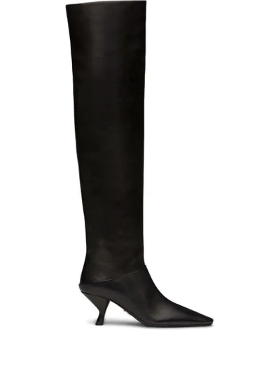 Shop Prada Over-the-knee 65mm Pointed Boots In F0002 Black