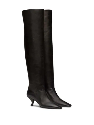 Shop Prada Over-the-knee 65mm Pointed Boots In F0002 Black