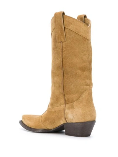 Shop Saint Laurent Calf-length 50mm Cowboy Boots In Brown