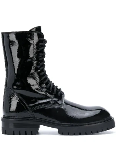 Shop Ann Demeulemeester Patent Leather Lace-up Boots In Black
