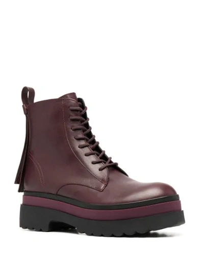 Shop Red Valentino Lyered Combat Boots In Red