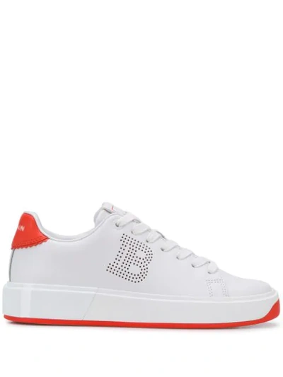 Shop Balmain Perforated B-court Sneakers In White