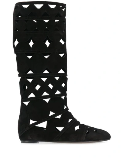 Shop Casadei Cut-out Summer Boots In Black