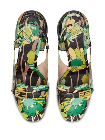 Shop Fendi Promenade Floral-print Slingback Loafers In Green