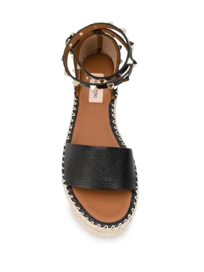 Shop Valentino Rockstud Espadrille Flatform Sandals In Black