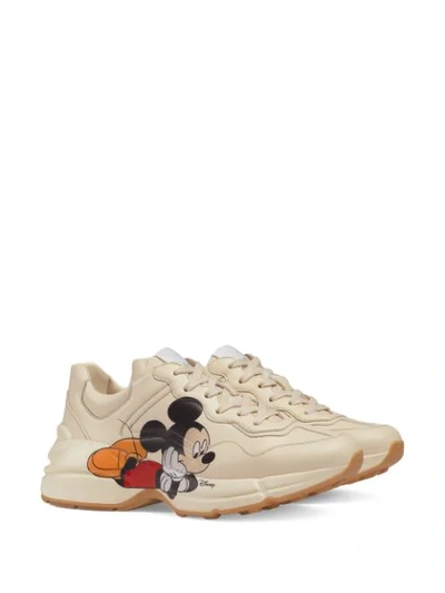 Shop Gucci X Disney Rhyton Leather Sneakers In White