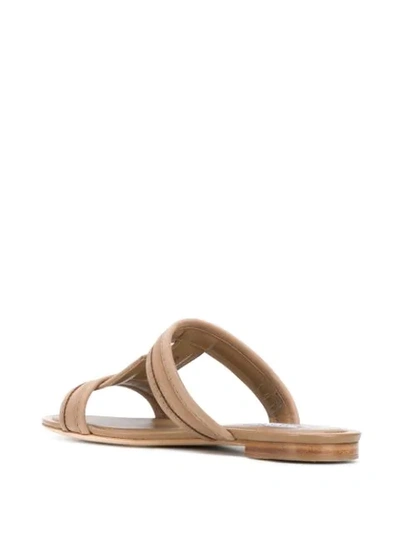 Shop Tod's Flat Leather Sandals In Neutrals