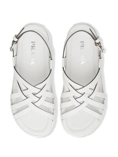 Shop Prada Strappy 30mm Flatform Sandals In White