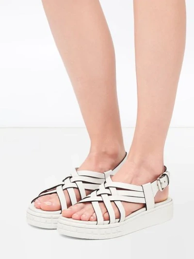 Shop Prada Strappy 30mm Flatform Sandals In White