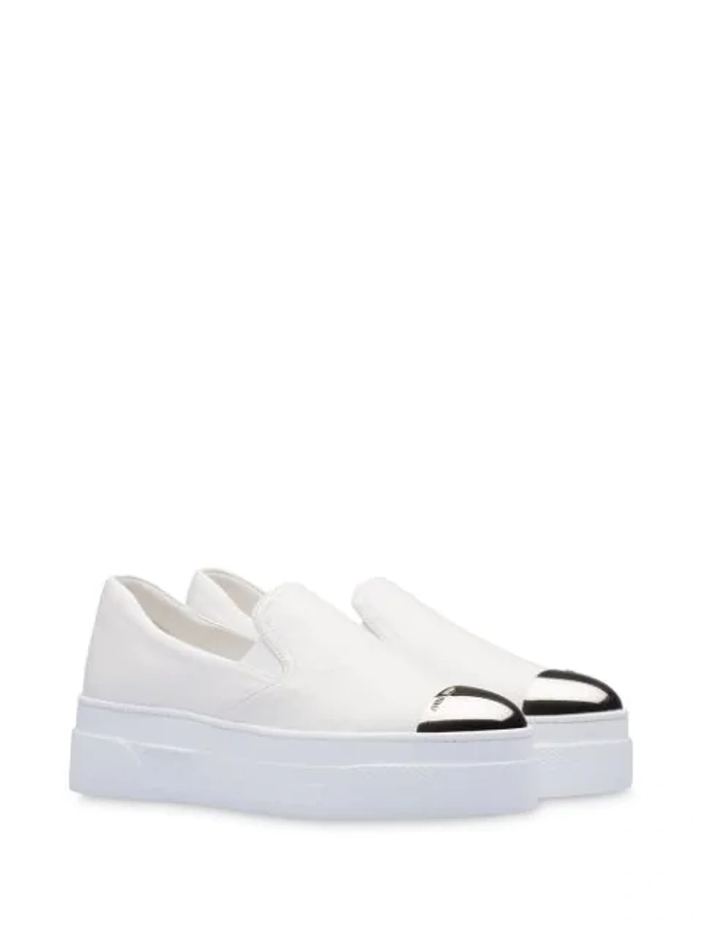 Miu Miu Cap toe Metallic Platform Slip on Sneakers In Bianco ModeSens