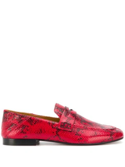 Shop Isabel Marant Snakeskin-effect Penny Loafers In Red