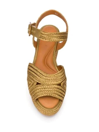 Shop Clergerie Metallic Woven Platform Leather Sandals In Gold