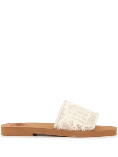 Shop Chloé Woody Lace Sliders In White