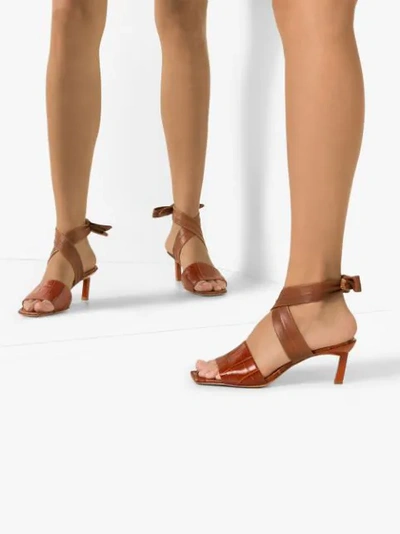 Shop Ganni Wrap Ankle 45mm Sandals In Brown
