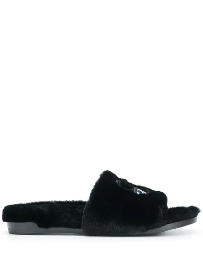 Shop Chiara Ferragni Faux Fur Sliders In Black