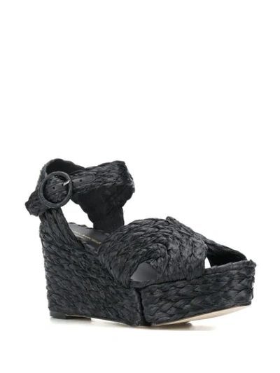 Shop Paloma Barceló Woven Wedge Sandals In Black