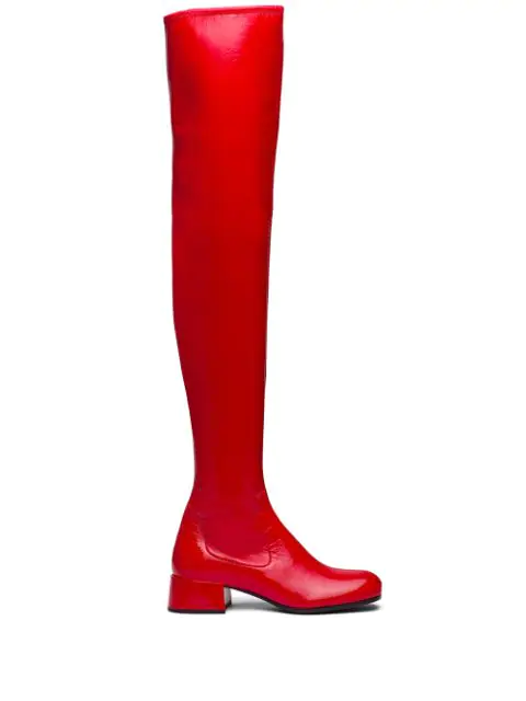red thigh high boots block heel