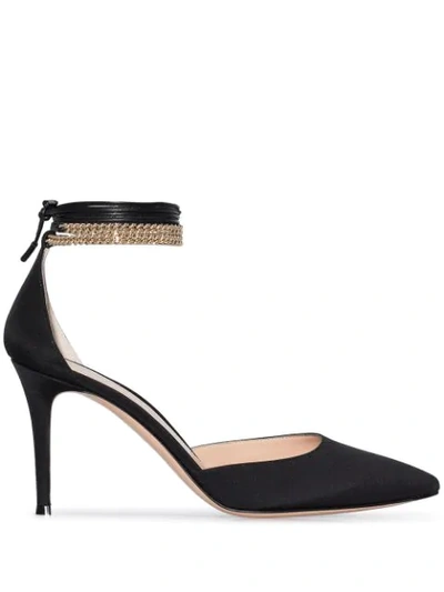 Shop Gianvito Rossi 85mm Chain-trim Satin Pumps In Black