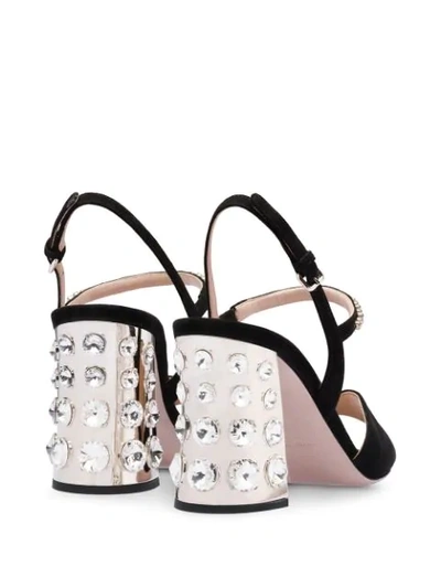 Shop Miu Miu Suede Embellished Sandals In Black