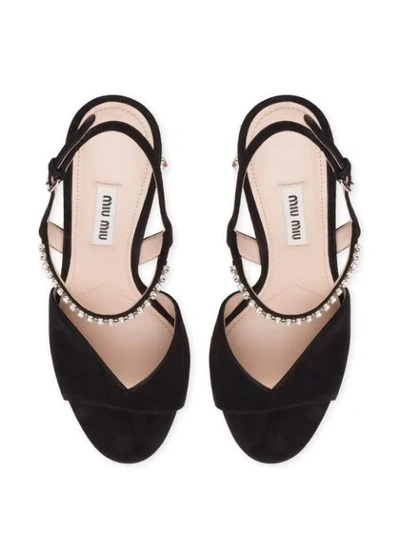 Shop Miu Miu Suede Embellished Sandals In Black