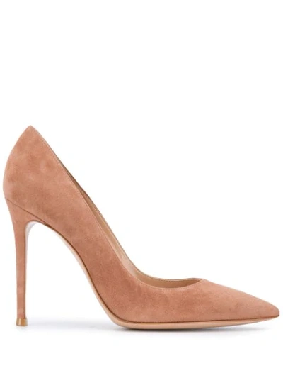 Shop Gianvito Rossi Pointed Suede Panel Pumps In Neutrals