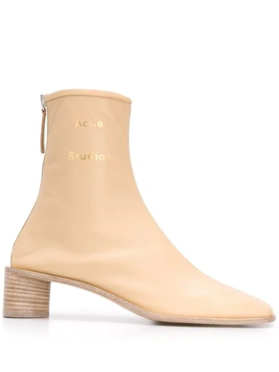 Shop Acne Studios Logo Low-heel Boots In Neutrals