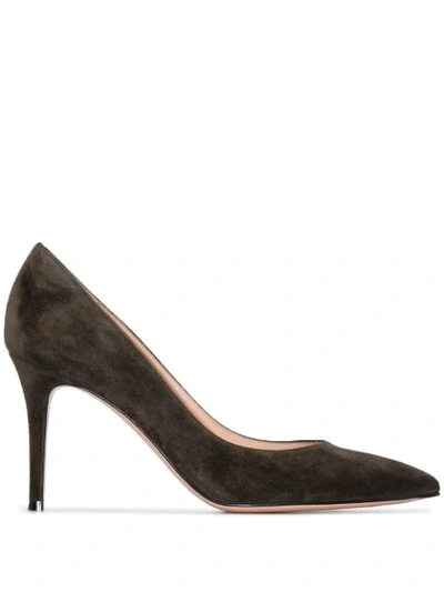Shop Gianvito Rossi 85mm Suede Point-toe Pumps In Green