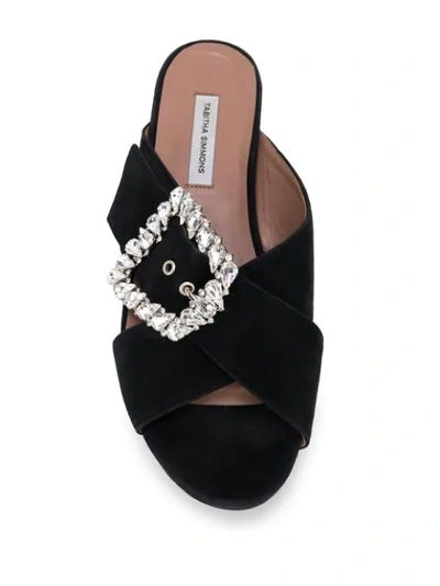 Shop Tabitha Simmons Leni Crystal Buckle Sandals In Black