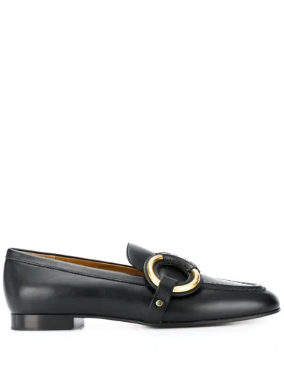 Shop Chloé Ring-detail Leather Loafers In Black