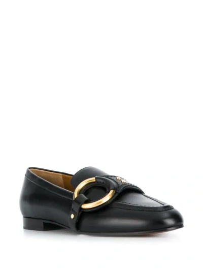 Shop Chloé Ring-detail Leather Loafers In Black