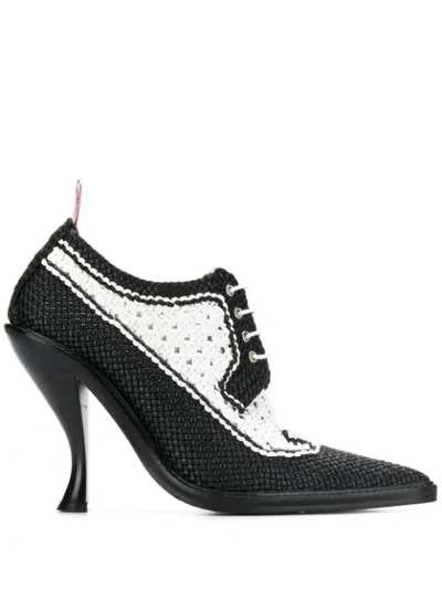 Shop Thom Browne Curved Heel Woven Brogue Pumps In Black