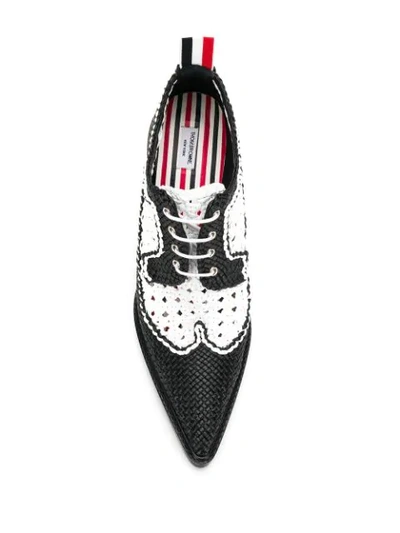 Shop Thom Browne Curved Heel Woven Brogue Pumps In Black