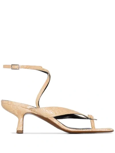 Shop By Far Mindy Snake-effect Leather Sandals In Neutrals