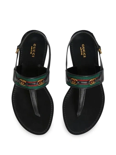 Shop Gucci Web Stripe T-bar Flat Sandals In Black