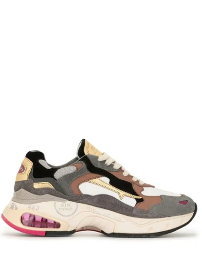 Shop Premiata Panelled Chunky Sole Sneakers In Brown