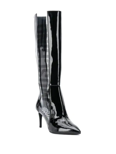 Shop Moschino Logo-panel Knee-high Boots In Black