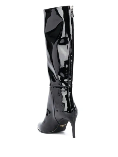 Shop Moschino Logo-panel Knee-high Boots In Black