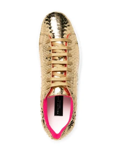 Shop Philipp Plein Snake-effect Low-top Sneakers In Gold
