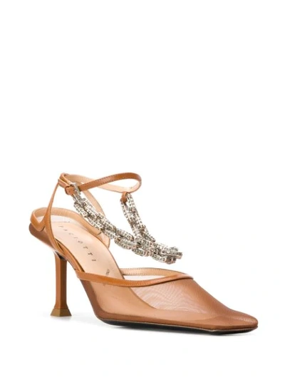 Shop Cesare Paciotti Crystal-embellished Mesh Pumps In Brown