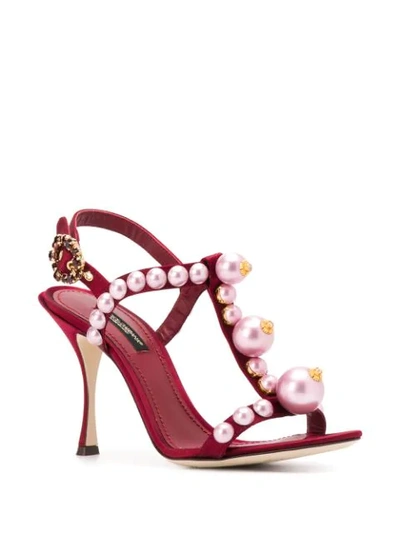 Shop Dolce & Gabbana 105mm Pearl-embellished Sandals In Red