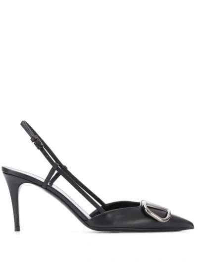 Shop Valentino Vlogo 80mm Slingback Pumps In Black