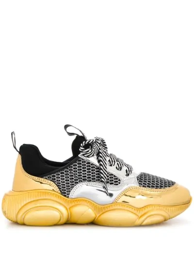 Shop Moschino Teddy Run Mesh-panel Sneakers In Metallic