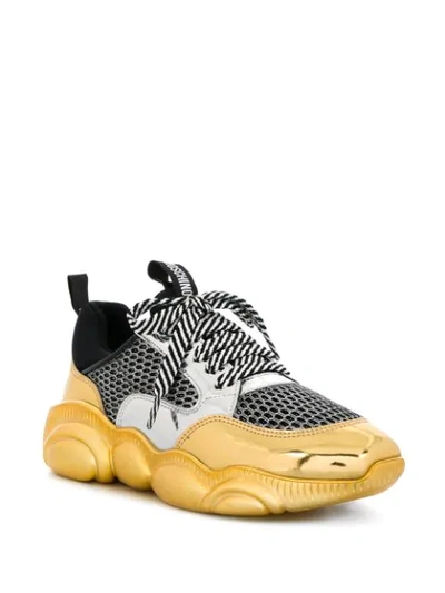 Shop Moschino Teddy Run Mesh-panel Sneakers In Metallic