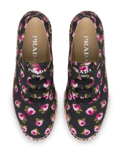 Shop Prada Gabardine Floral Espadrilles In Black