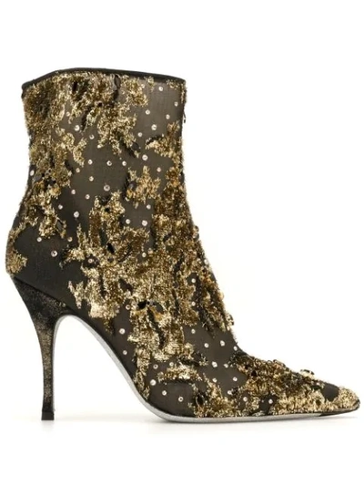 Shop René Caovilla Lurexa 100mm Embroidered Ankle Boots In Gold